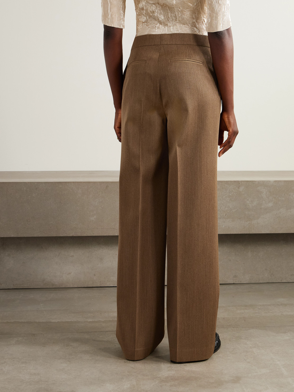 Fforme Agel Tailored Wide Leg Virgin Wool Trousers In Brown