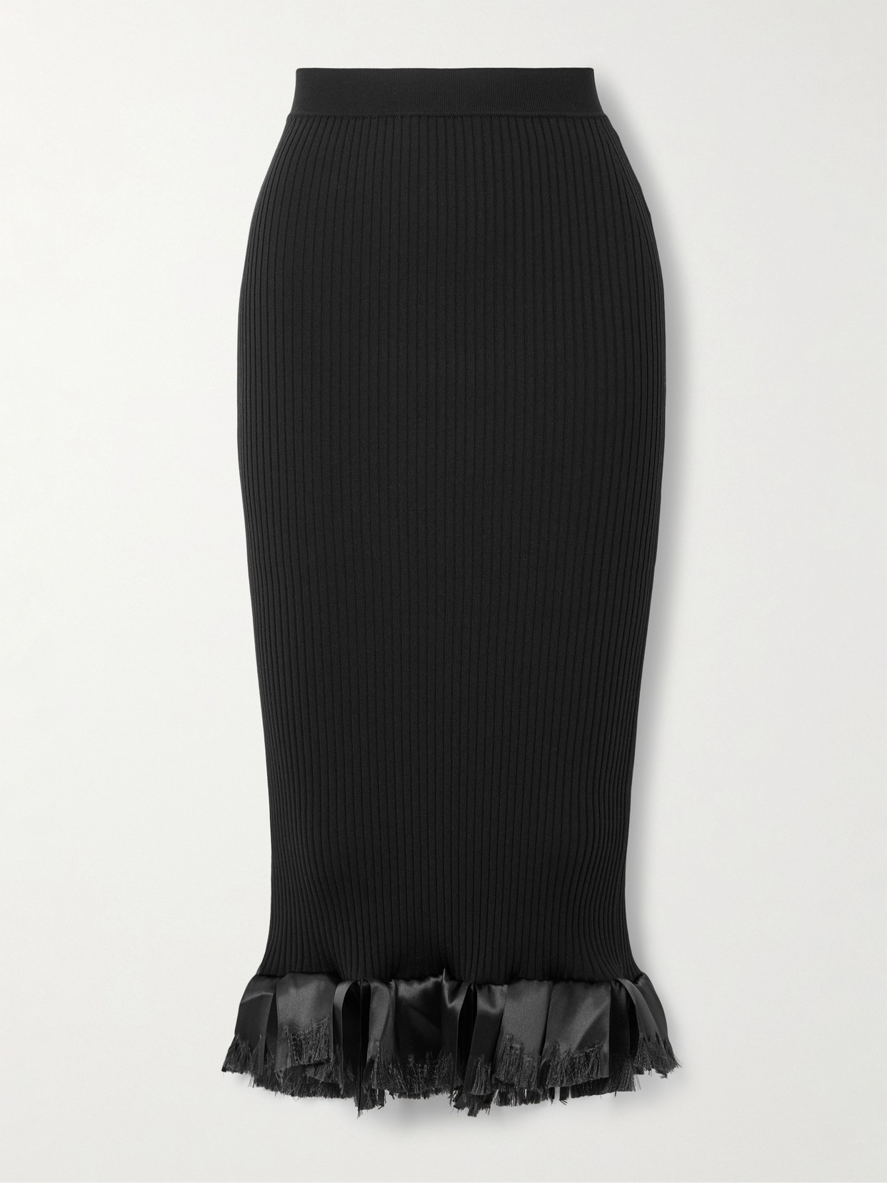 Fforme Riley Satin-trimmed Ribbed Wool-blend Skirt In Black