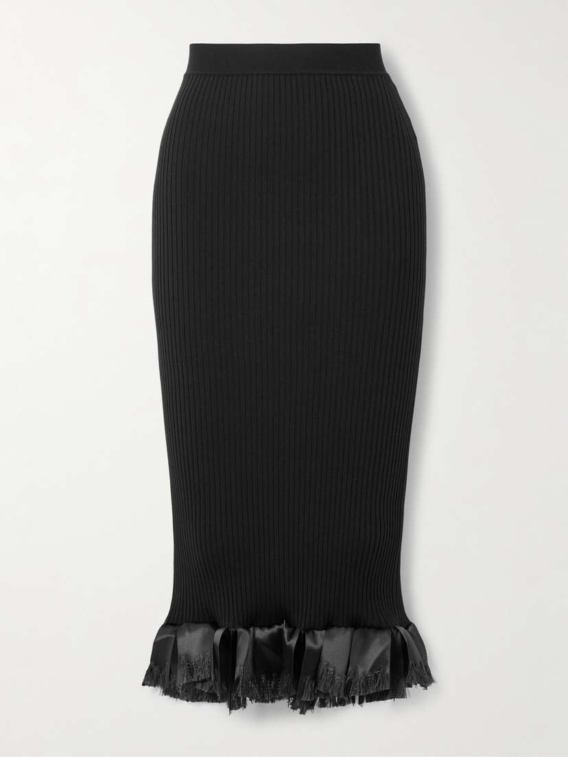 FFORME Riley Satin-trimmed Ribbed Wool-blend Skirt
