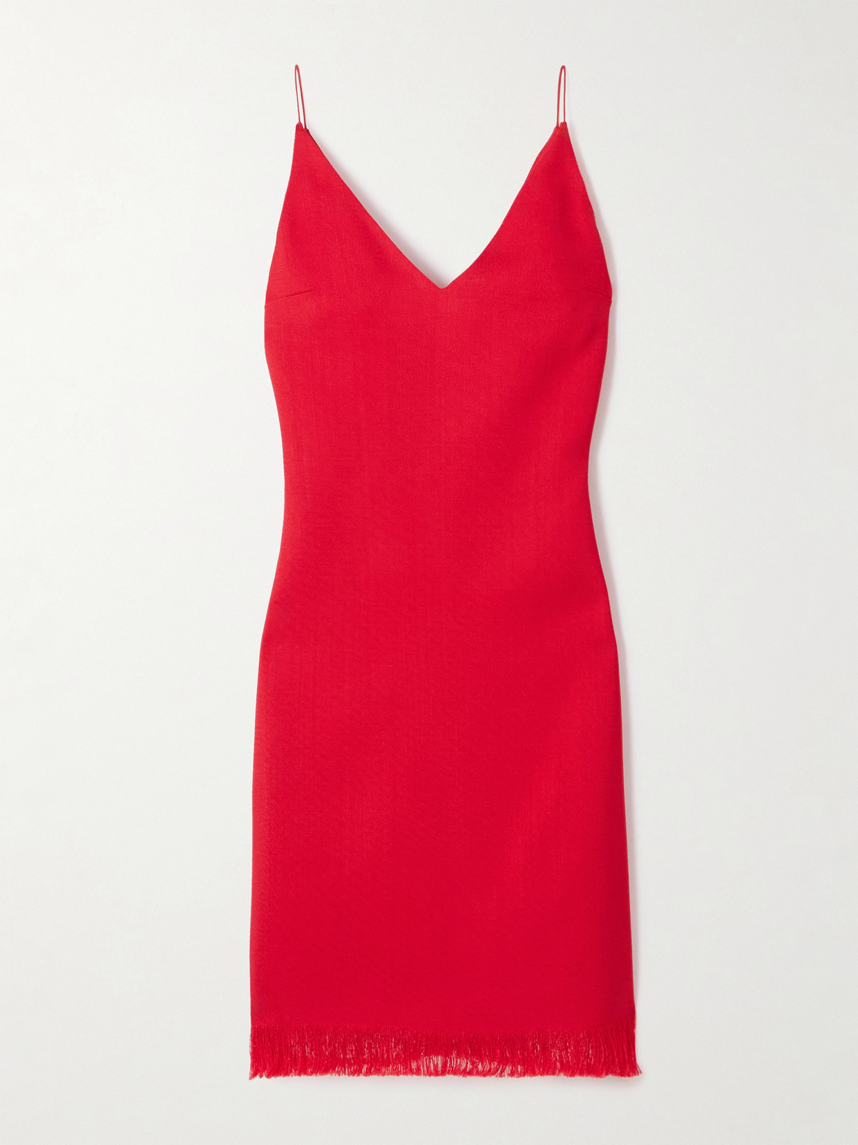 Fforme Bella Fringed Woven Mini Dress In Red