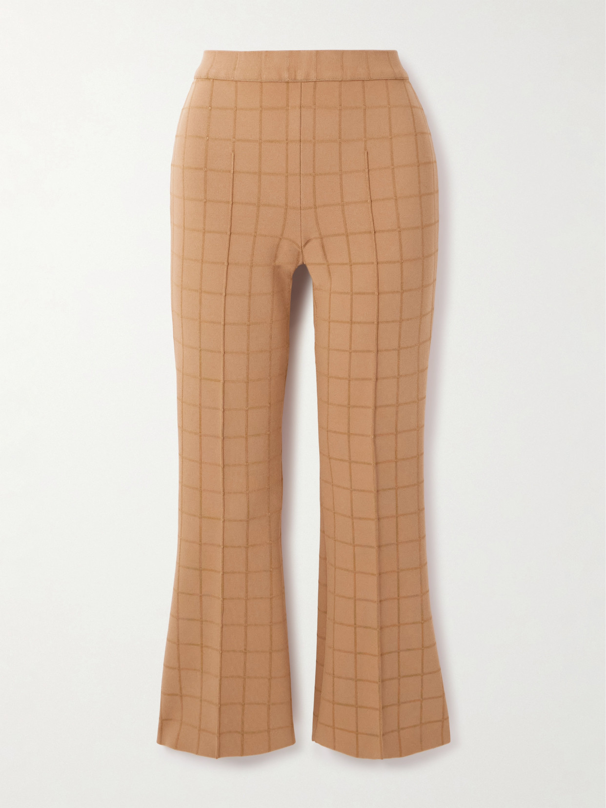 High Sport Kick Checked Stretch-knit Flared Pants In Brown