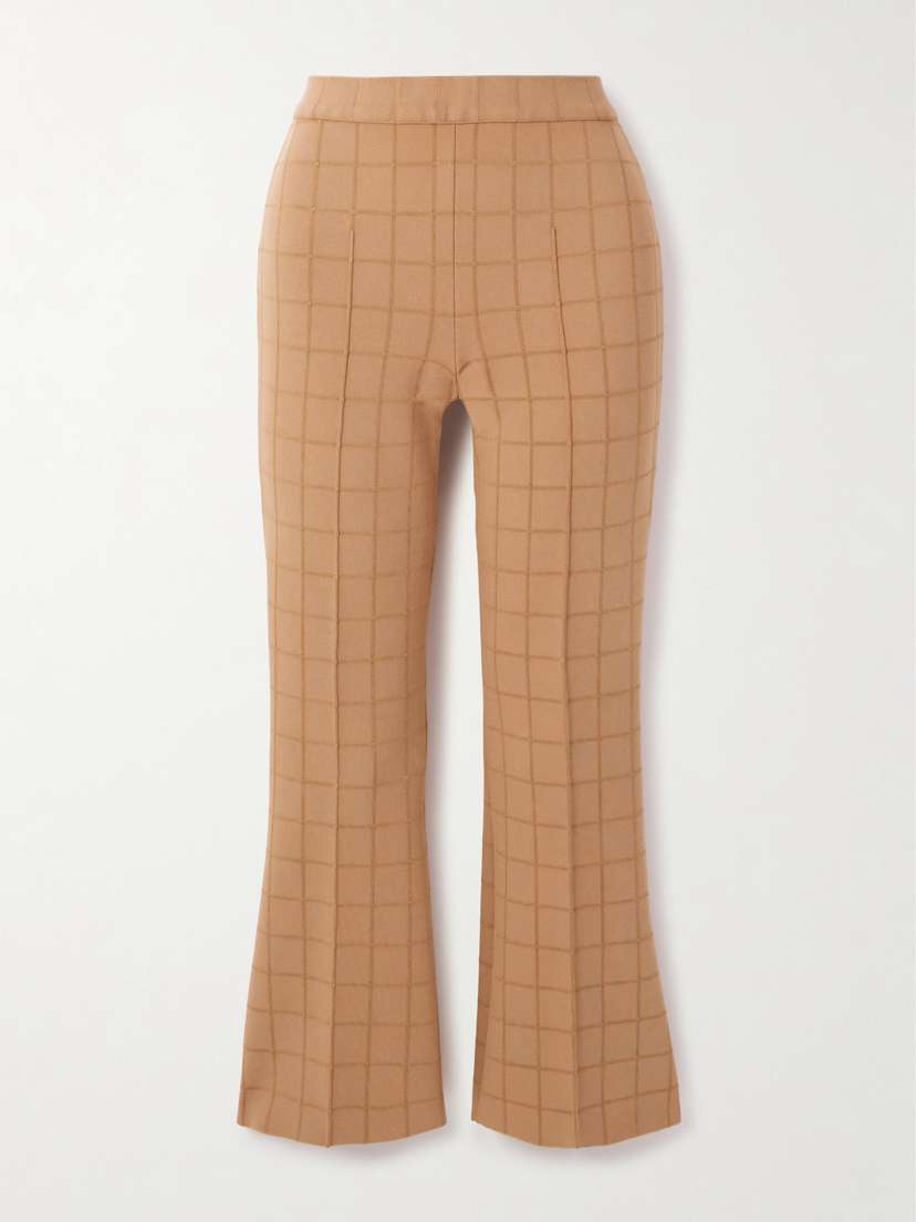 HIGH SPORT Kick Checked Stretch-knit Flared Pants