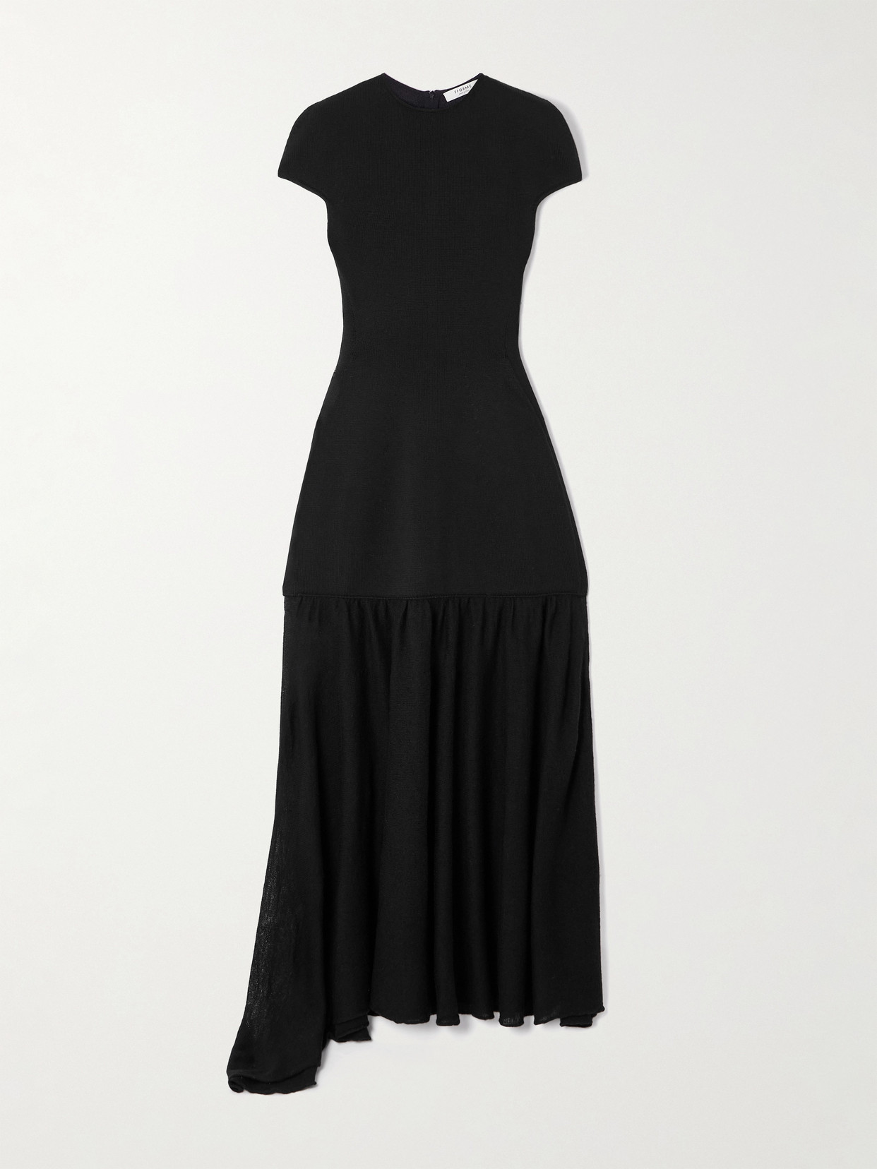 Fforme Sienna Asymmetric Wool-blend Maxi Dress In Black