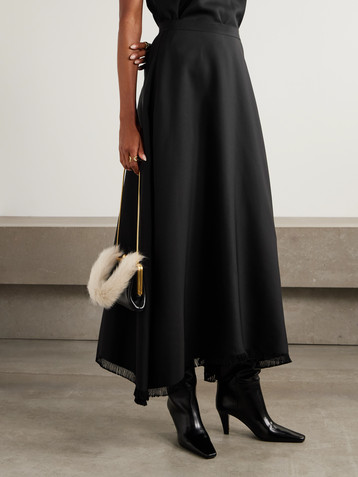 Fforme Ash frayed draped twill midi skirt