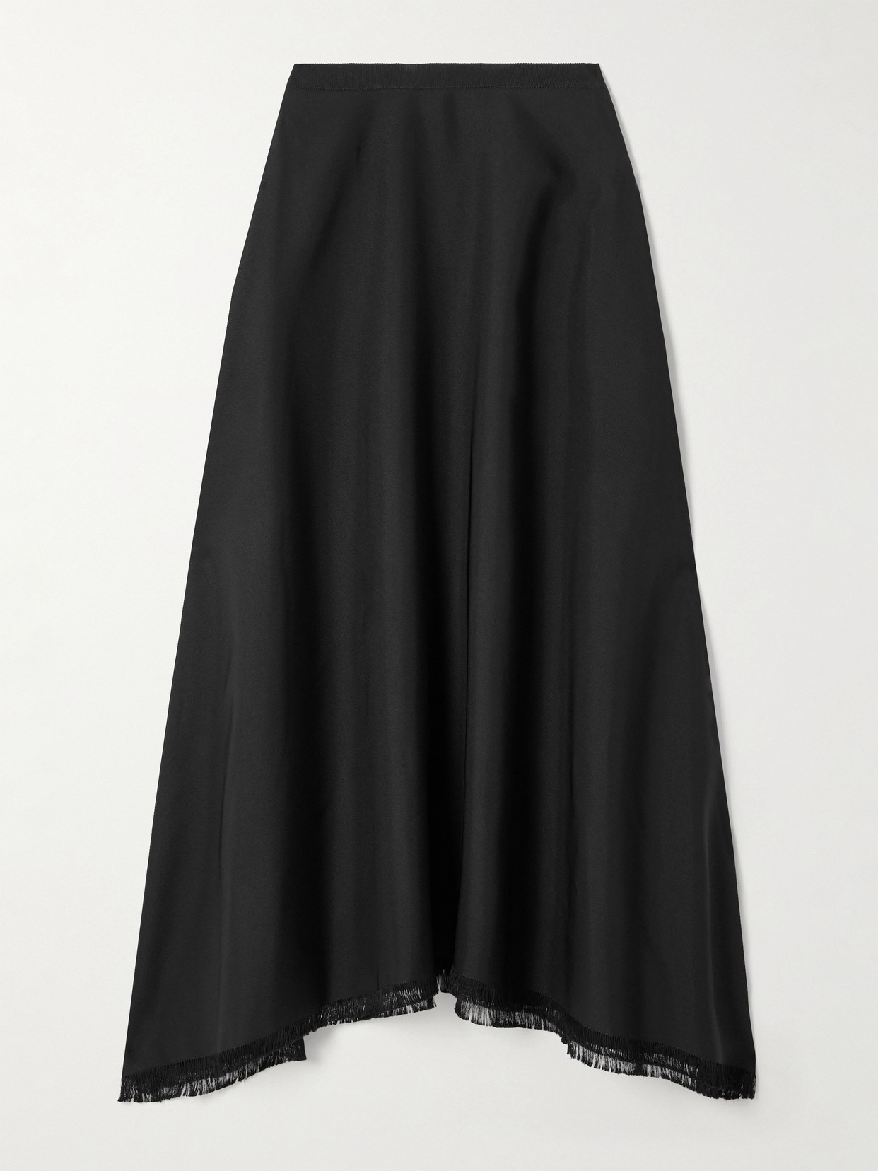 Fforme Ash Frayed Draped Twill Midi Skirt In Black