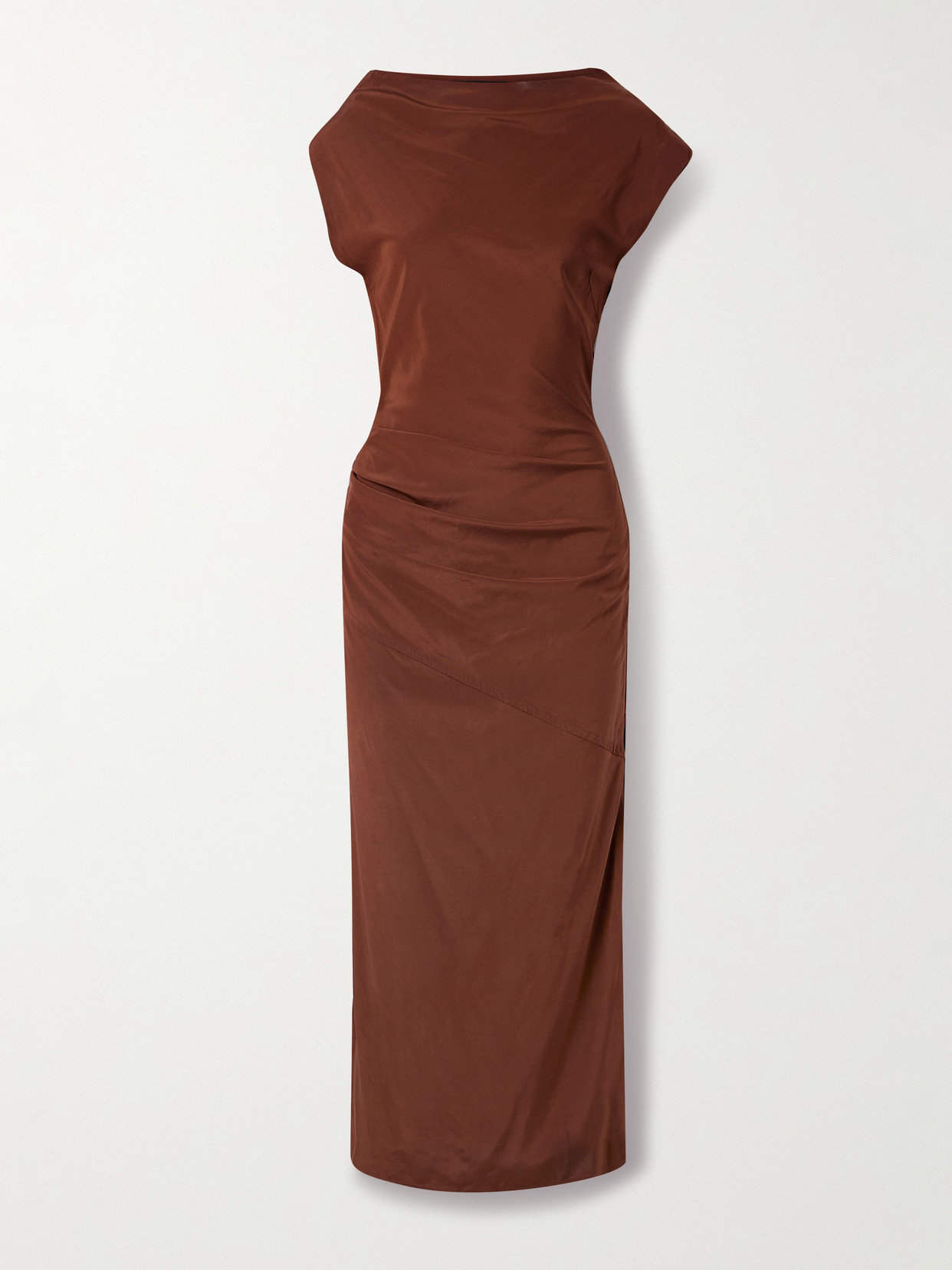 Proenza Schouler Tasa Draped Crepe De Chine Midi Dress In Brown
