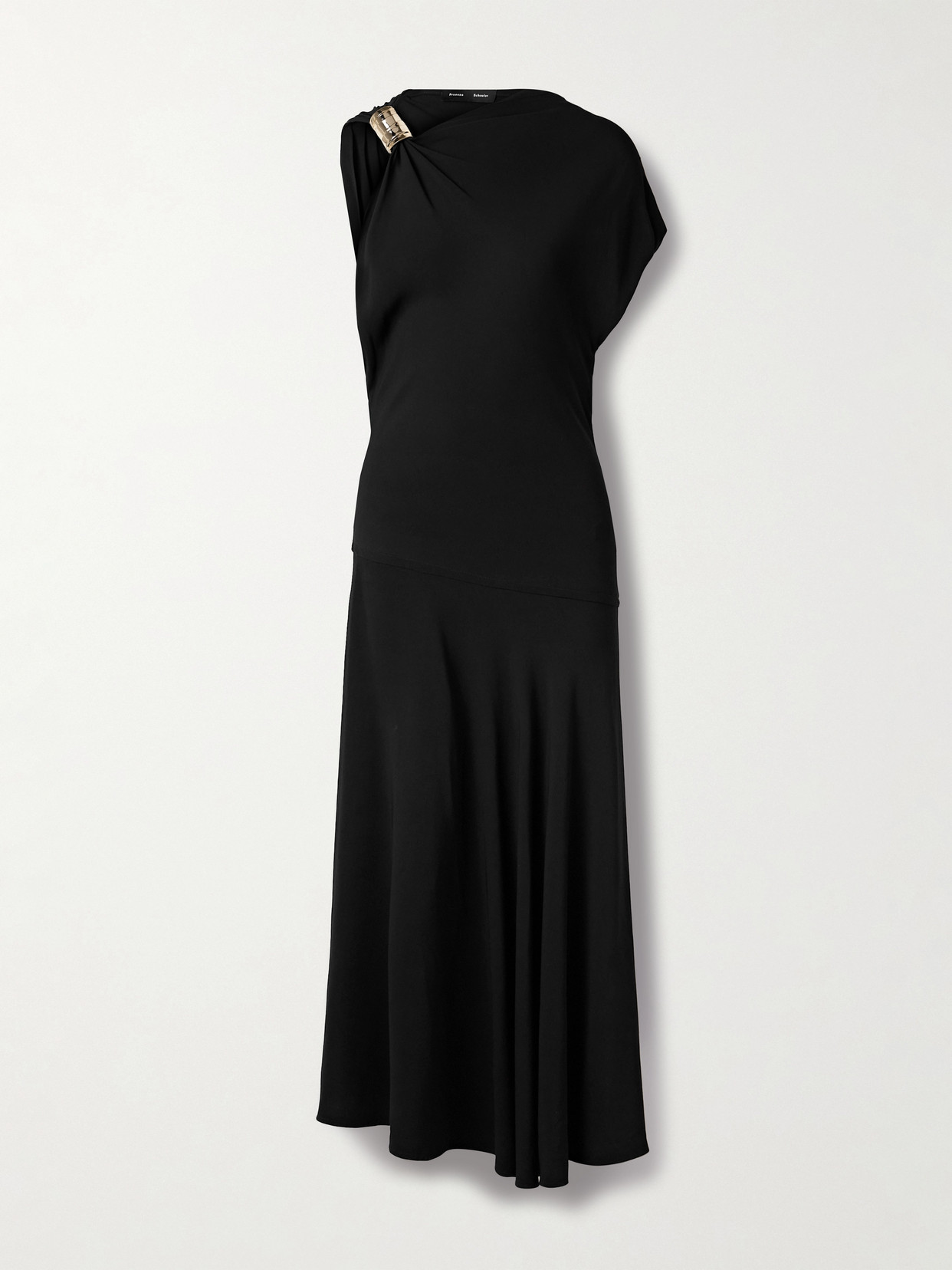 Proenza Schouler Rue Asymmetric Embellished Draped Crepe Dress In Black