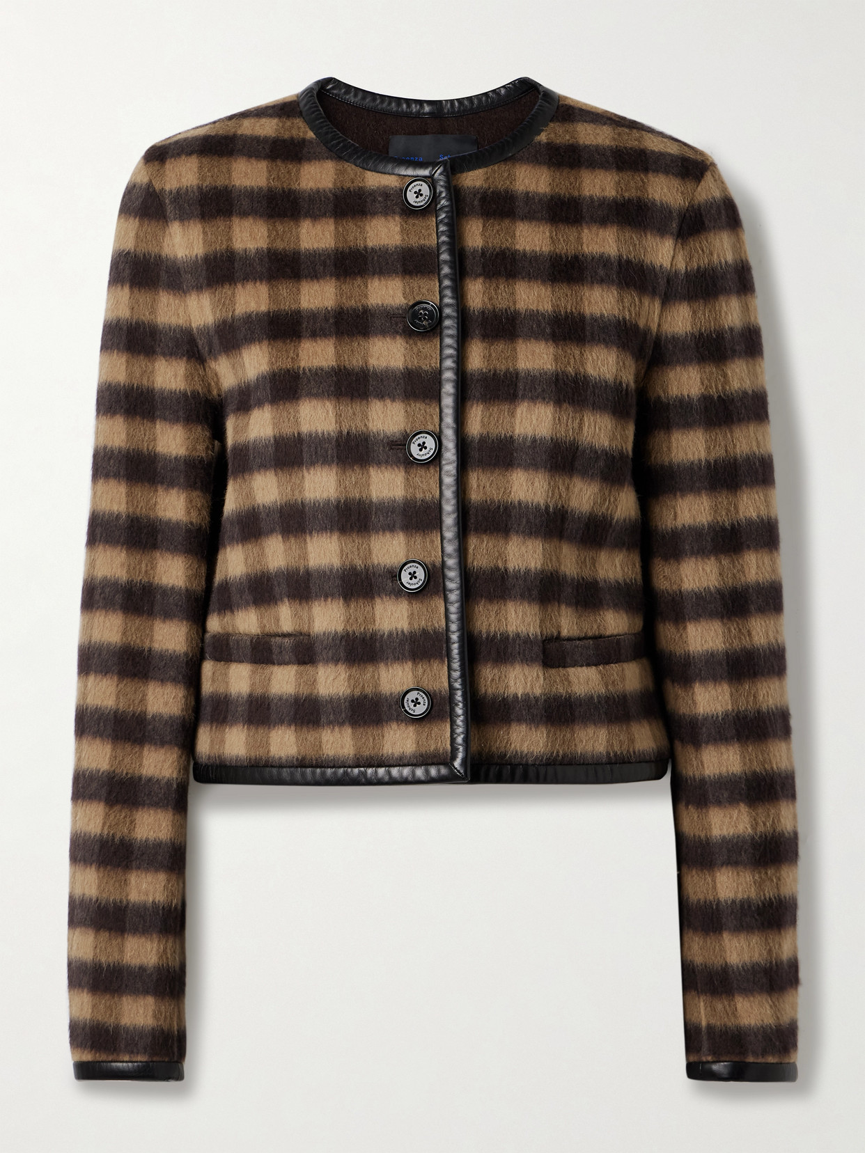 Proenza Schouler Helene Leather-trimmed Checked Brushed Woven Jacket In Brown