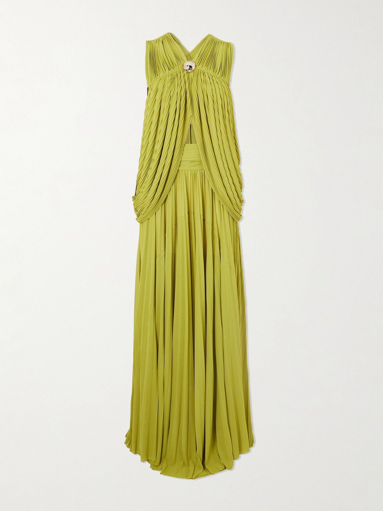 Proenza Schouler Bari Embellished Draped Gauze-jersey Top And Maxi Skirt Set In Green