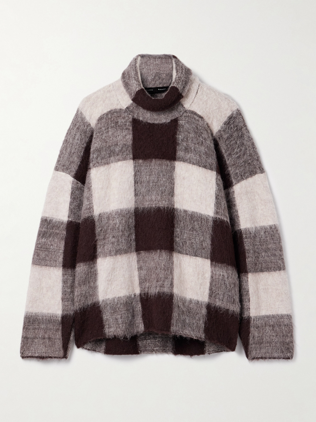 Proenza Schouler Kai Checked Brushed Knitted Turtleneck Sweater In Brown