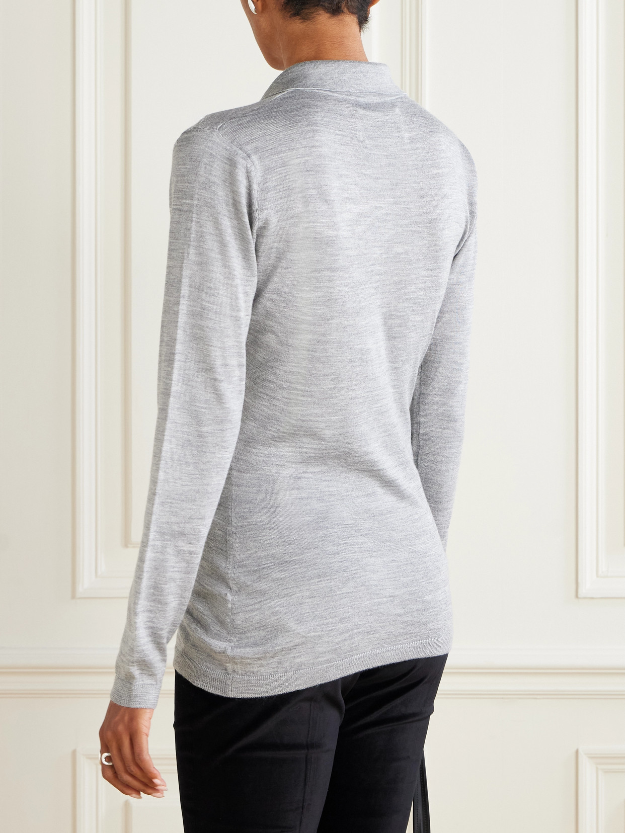 Tove Austine Wool And Silk-blend Polo Shirt In Gray