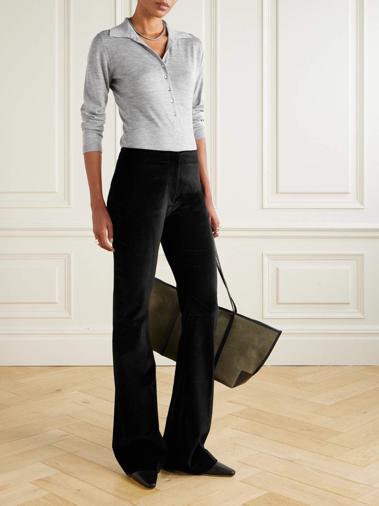 Tove Austine Wool And Silk-blend Polo Shirt In Gray