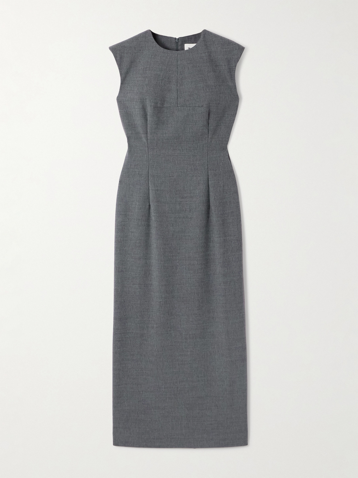 Tove Estelle Pinstriped Woven Midi Dress In Gray