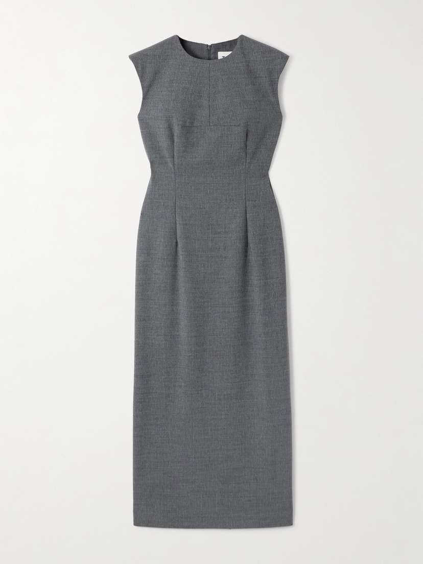 Tove Estelle Pinstriped Woven Midi Dress