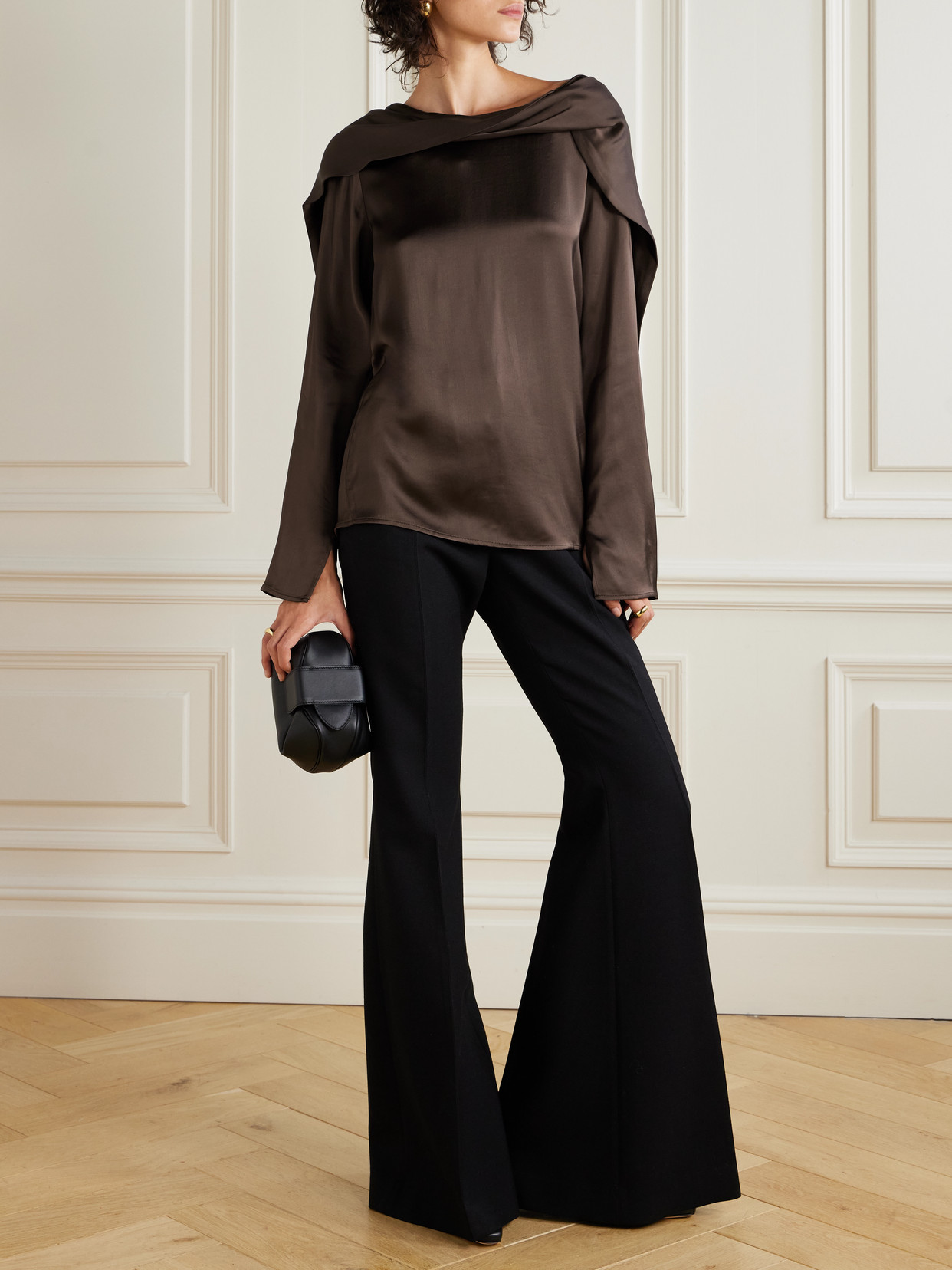 Tove Caris Draped Satin Top In Brown