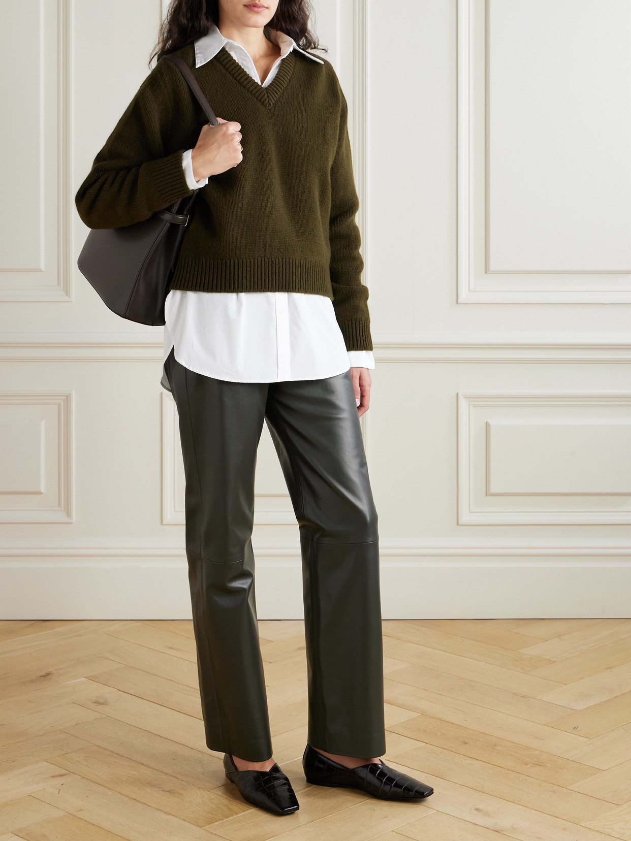 Tove Yeal Paneled Leather Straight-leg Pants In Black