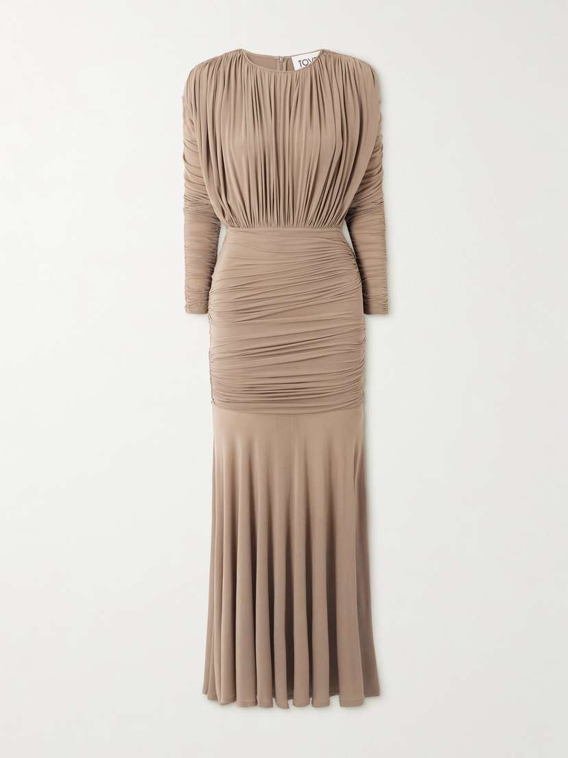 Tove Sorrel Gathered Jersey Maxi Dress