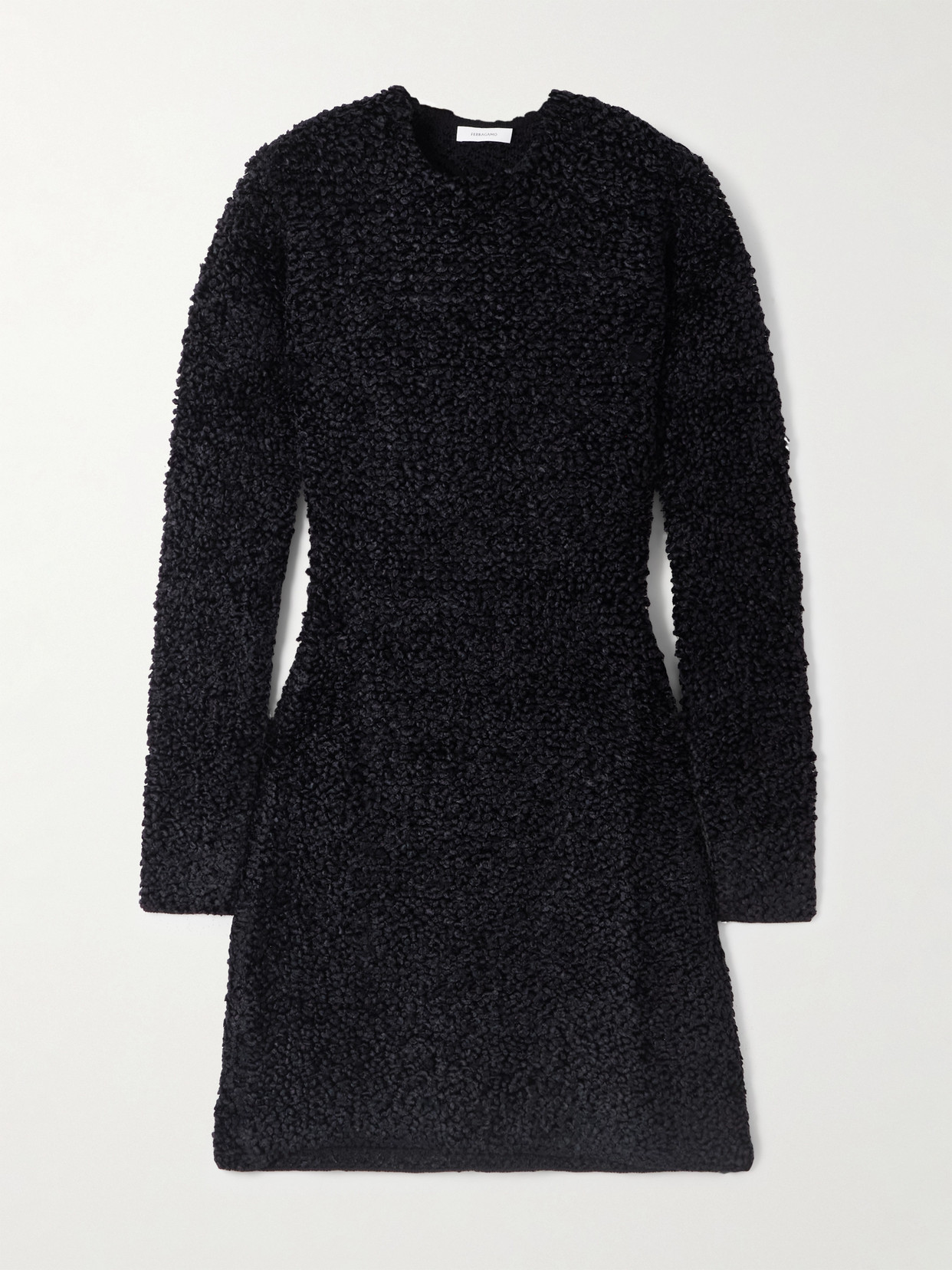 Ferragamo Jacquard-knit Bouclé Mini Dress In Black