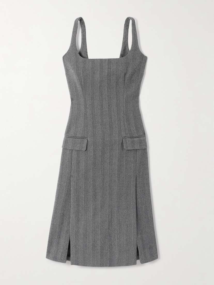 Ferragamo Striped Herringbone Wool-blend Dress