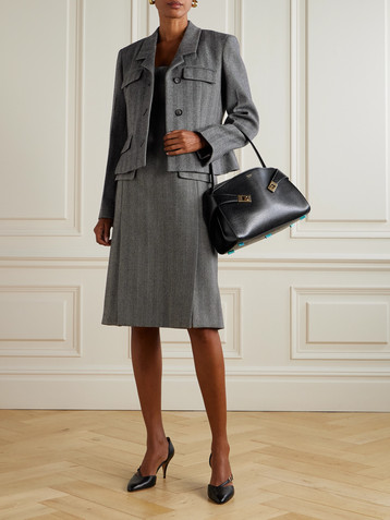 Ferragamo Striped herringbone wool-blend dress