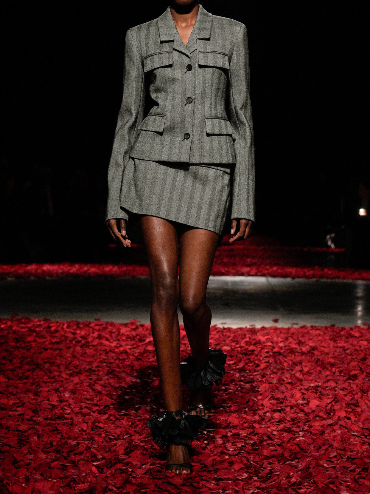 Ferragamo Herringbone Wool-blend Mini Skirt In Gray
