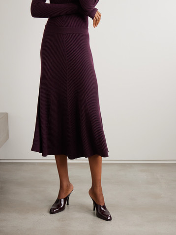 Victoria Beckham Ribbed merino wool midi skirt