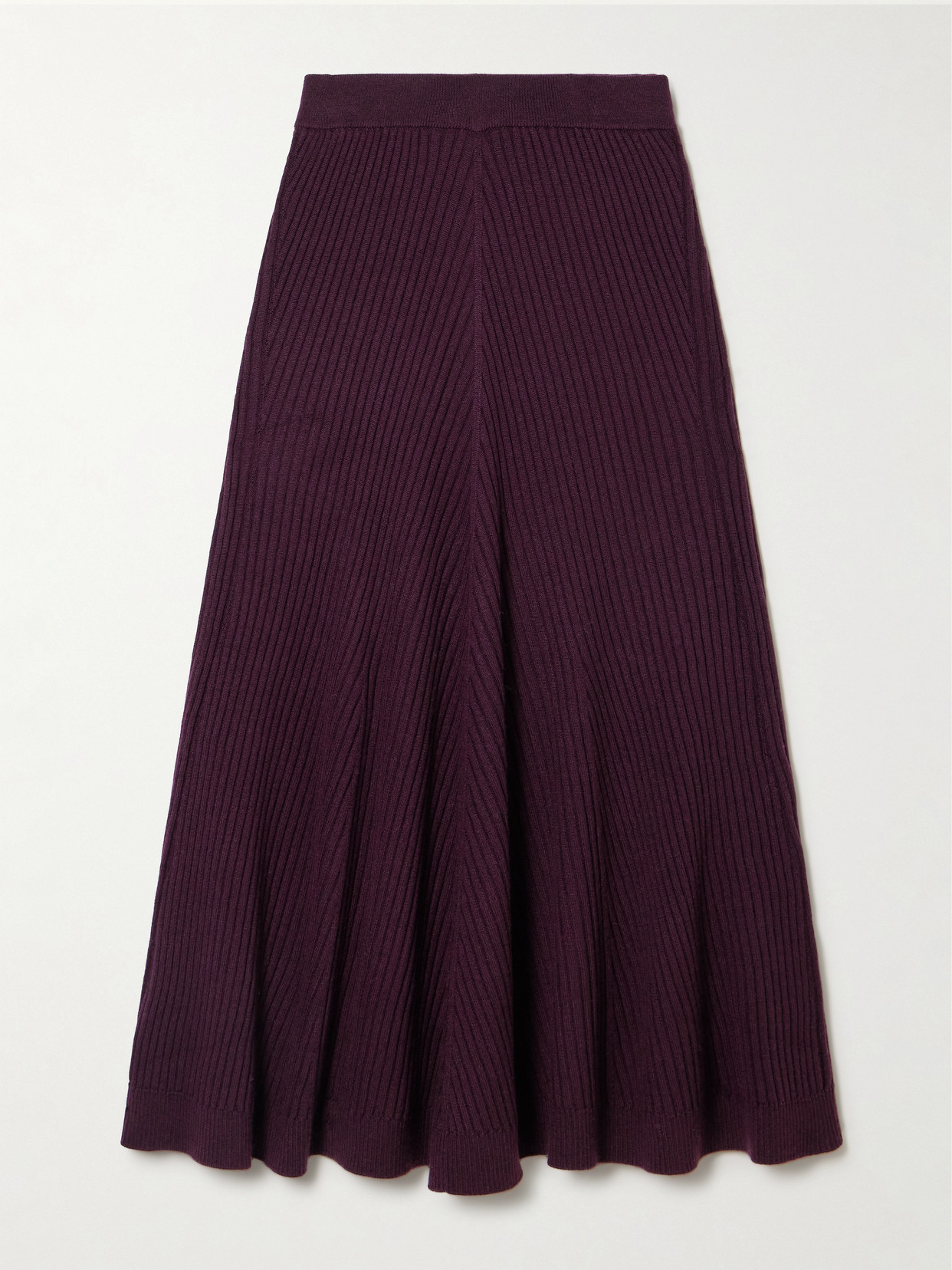 Victoria Beckham Ribbed Merino Wool Midi Skirt In Burgundy
