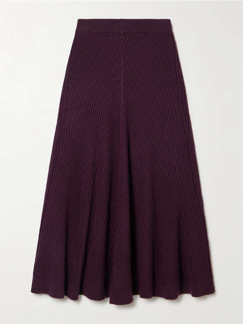 Victoria Beckham Ribbed Merino Wool Midi Skirt