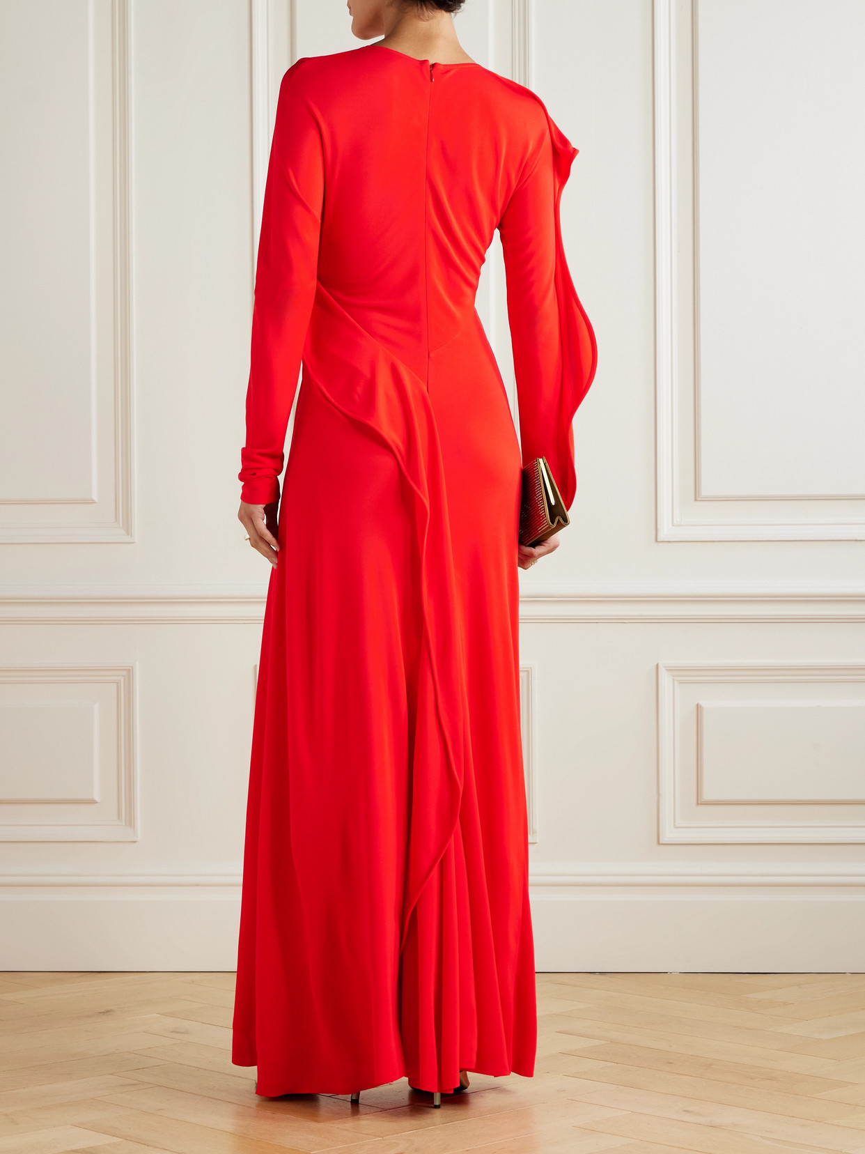 Victoria Beckham Draped Asymmetric Jersey Maxi Dress In Red