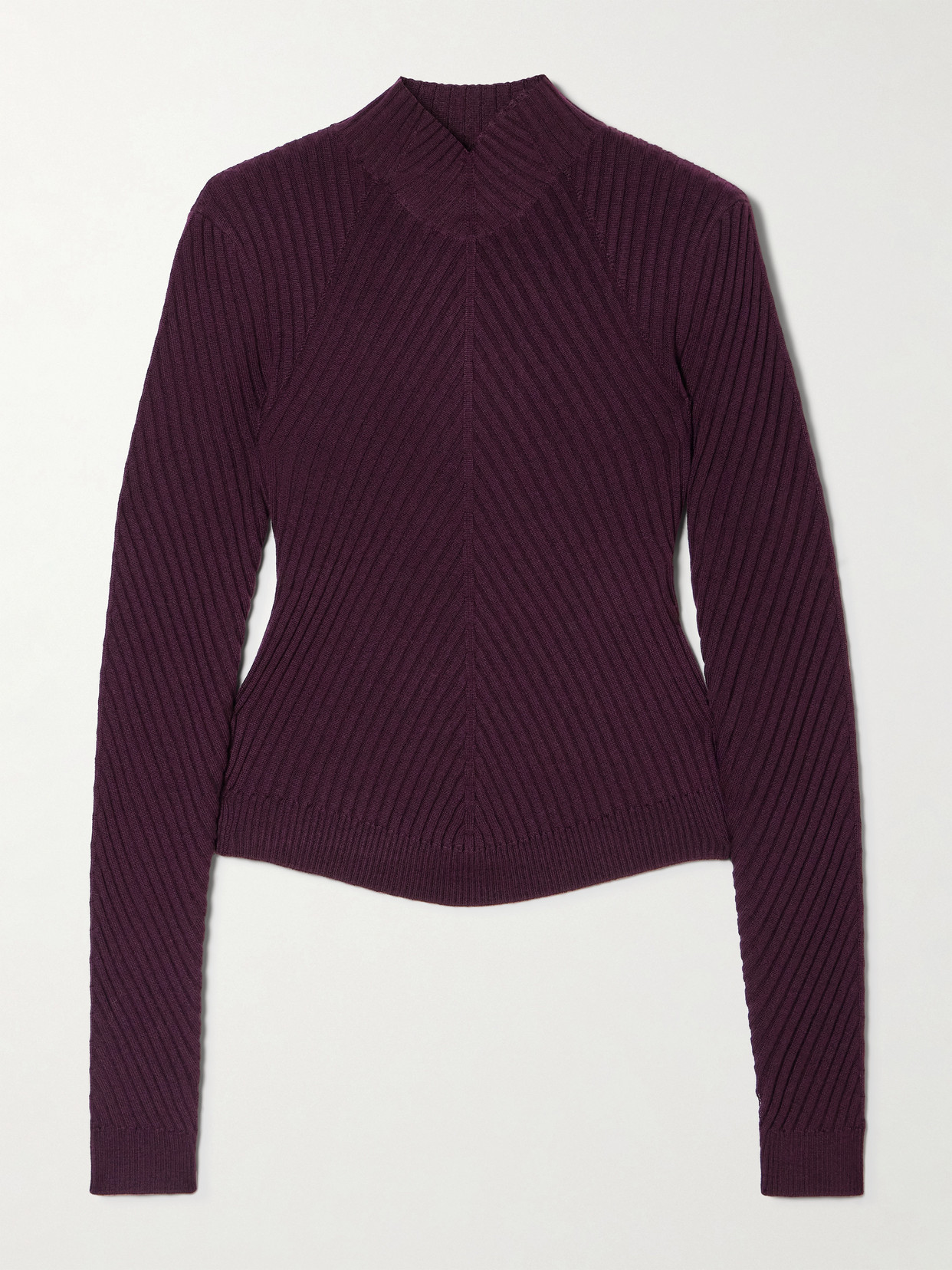 Victoria Beckham Ribbed Merino Wool Sweater In Burgundy