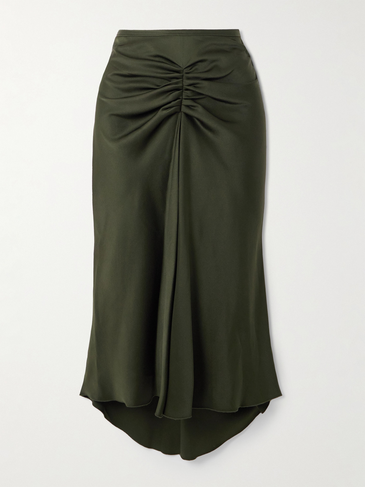 Victoria Beckham Midi Skirt With Asymmetric Hem And Ruched Detail In Green