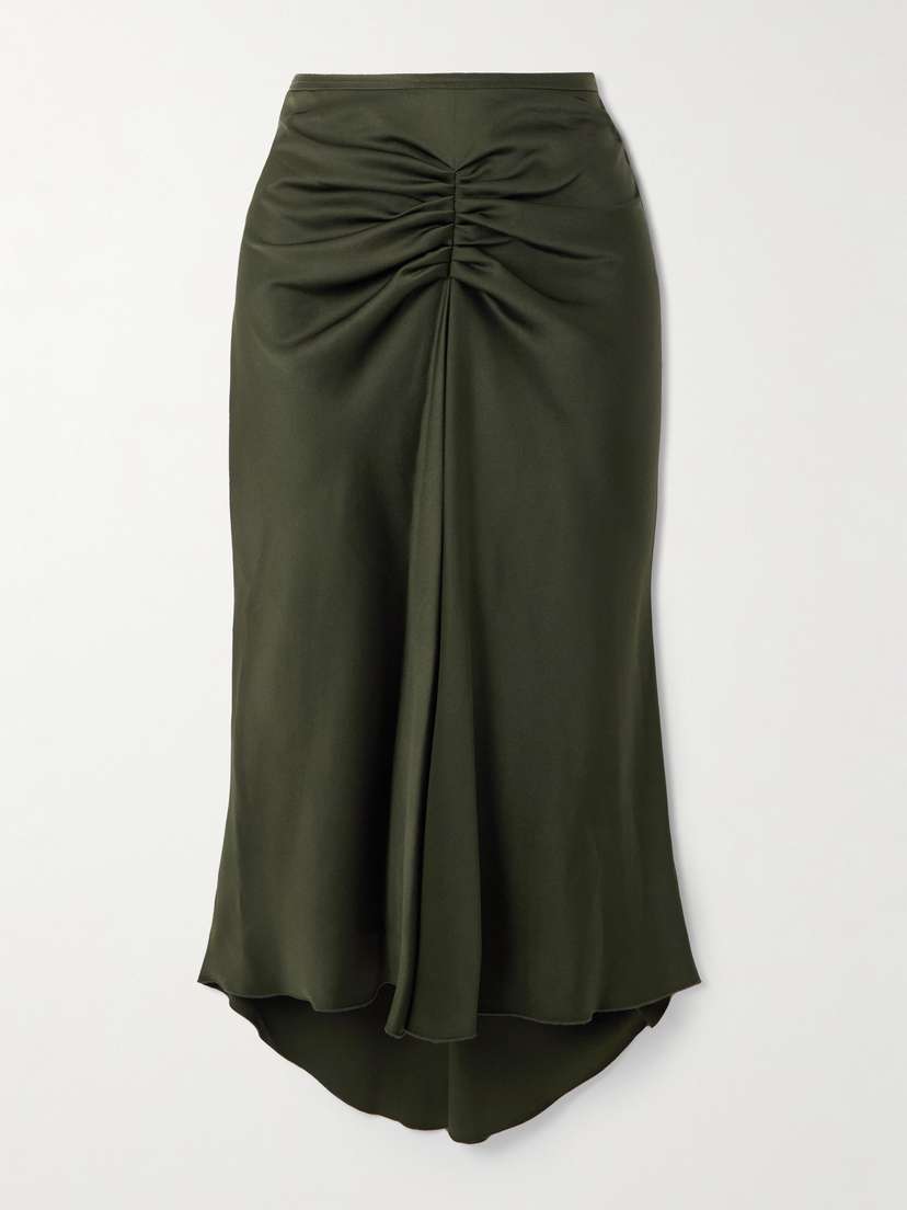 Victoria Beckham Bella Gathered Satin-crepe Midi Skirt