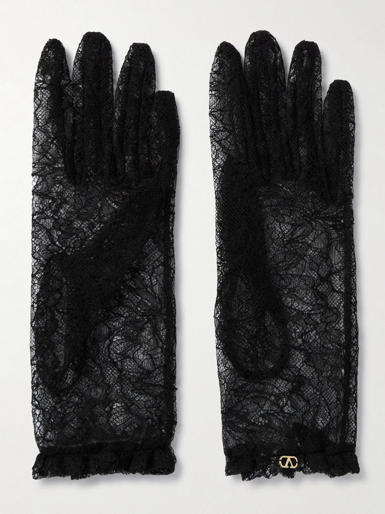 Valentino Garavani Vlogo Embellished Lace Gloves In Black