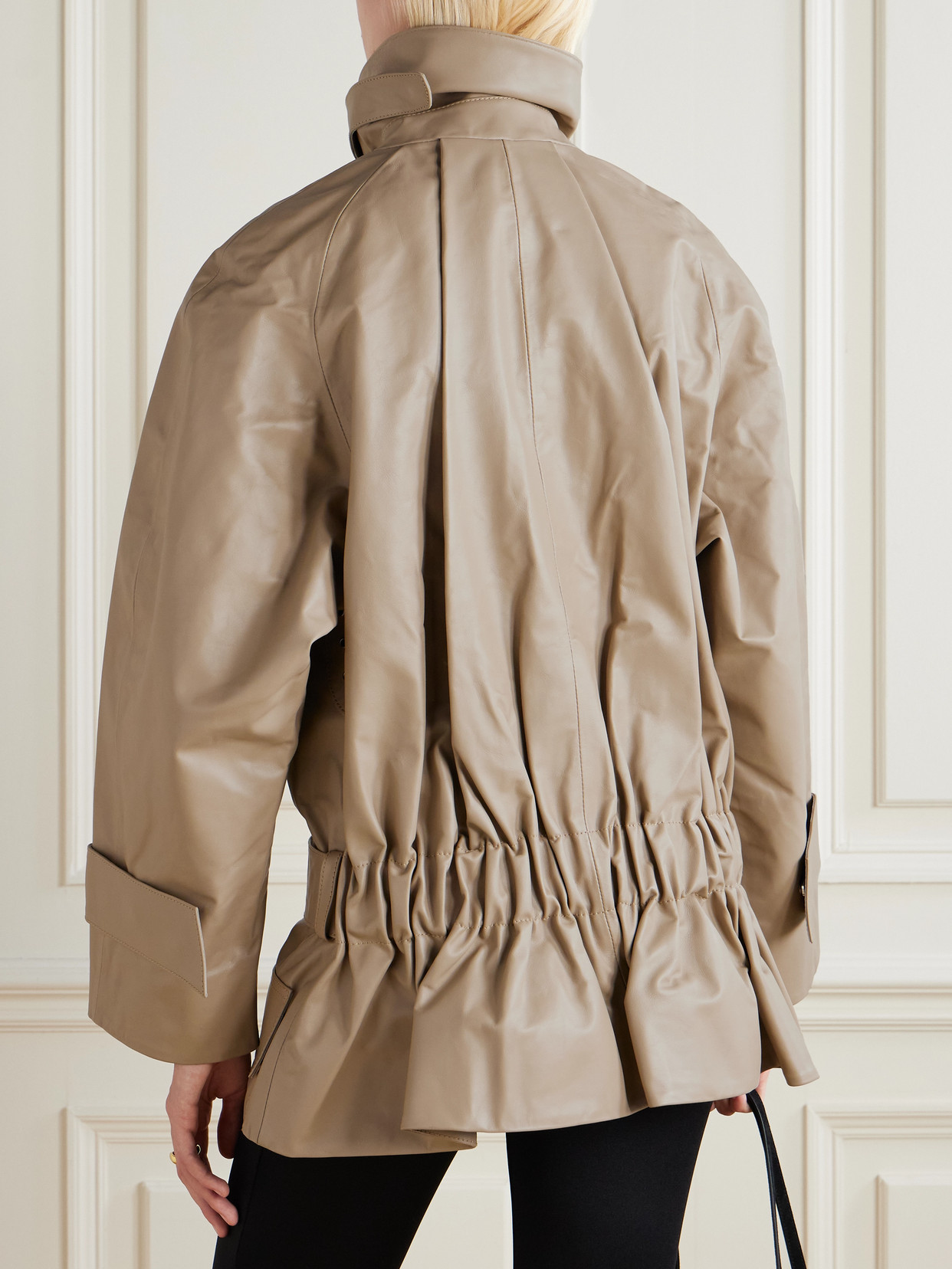 Victoria Beckham Cropped Belted Leather Jacket In Brown