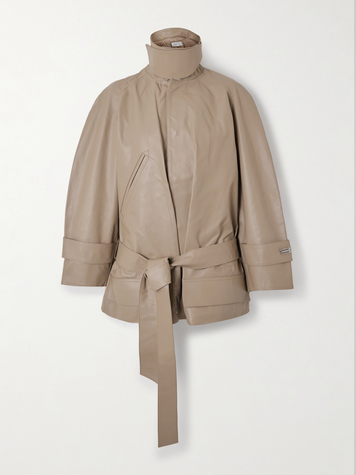 Victoria Beckham Cropped Belted Leather Jacket In Brown