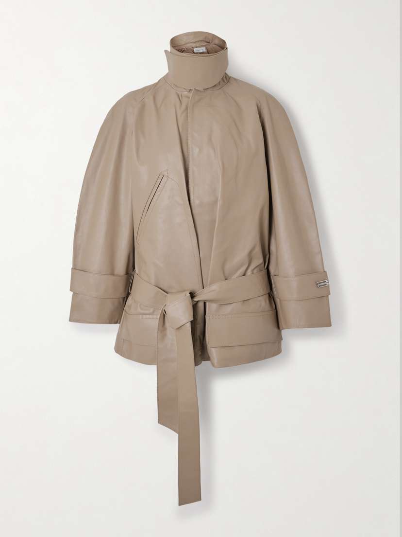 Victoria Beckham Cropped Belted Leather Jacket