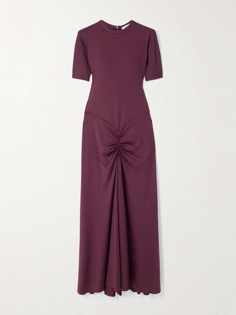 Victoria Beckham Gathered Satin-jersey Midi Dress