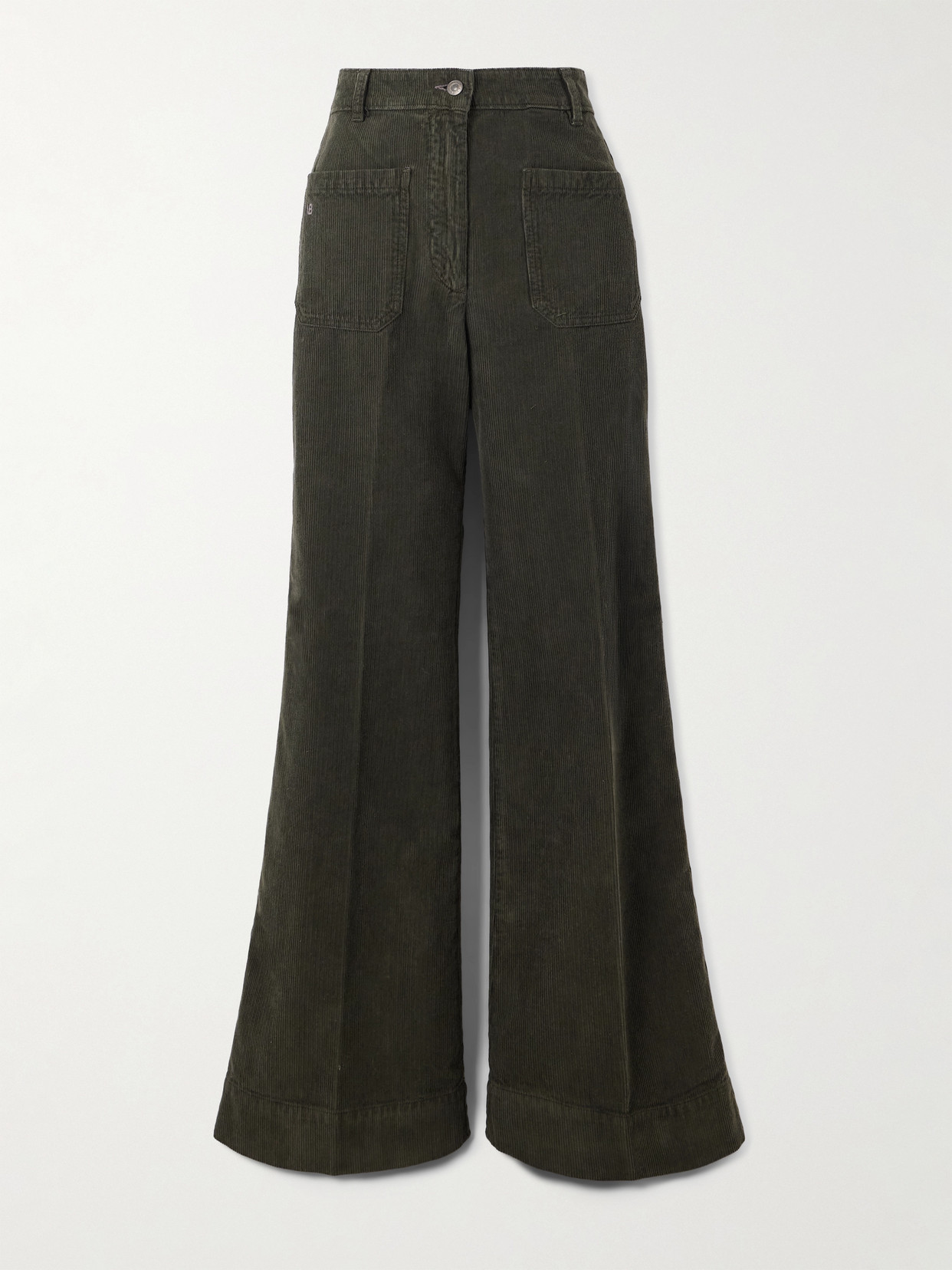 Victoria Beckham Alina Cotton-corduroy Straight-leg Pants In Green