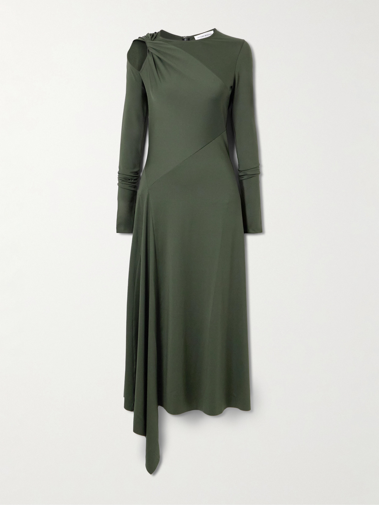Victoria Beckham Womens Oregano Asymmetric Twist Stretch-woven Midi Dress In Green