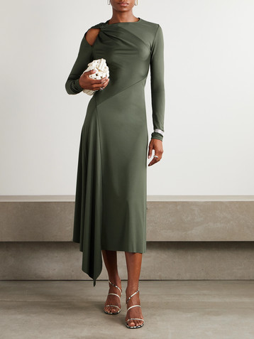 Victoria Beckham Asymmetric twisted cutout stretch-jersey midi dress
