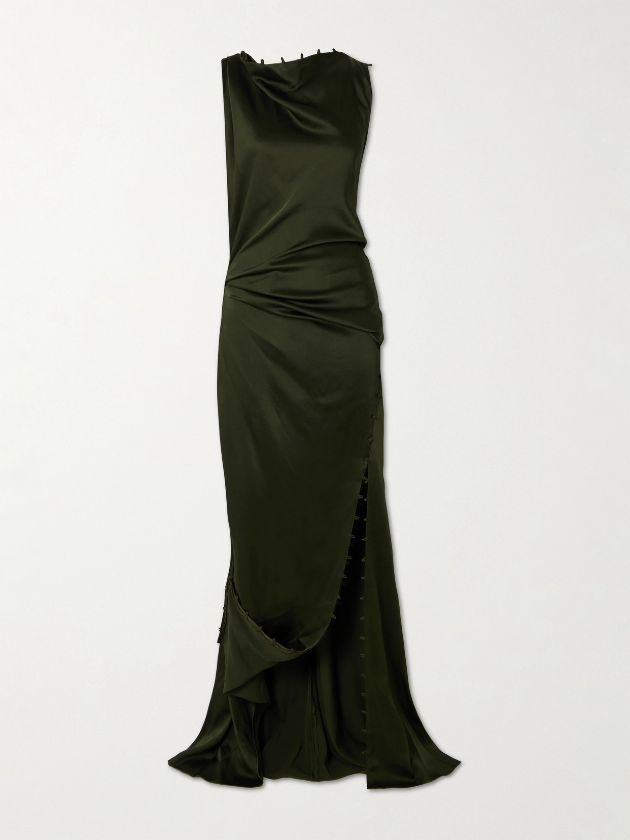 Victoria Beckham Rouleaux Draped Satin Gown In Green
