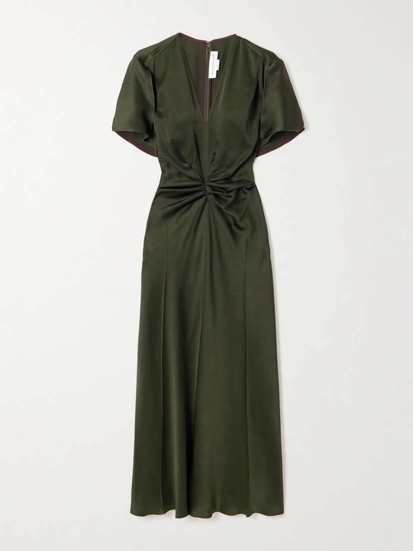 Victoria Beckham Bella Gathered Satin Midi Dress