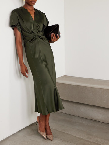 Victoria Beckham Bella gathered satin midi dress