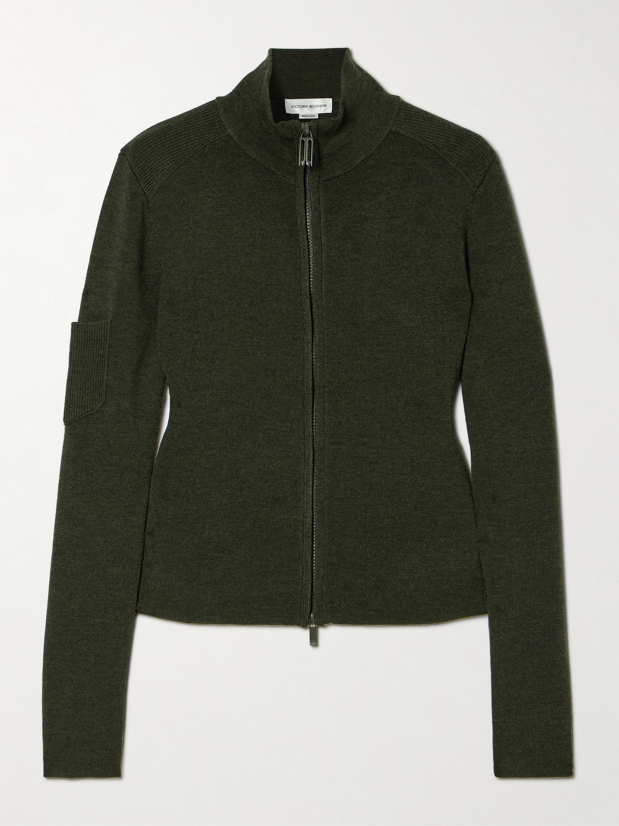Victoria Beckham Merino Wool-blend Zip-up Sweater In Black