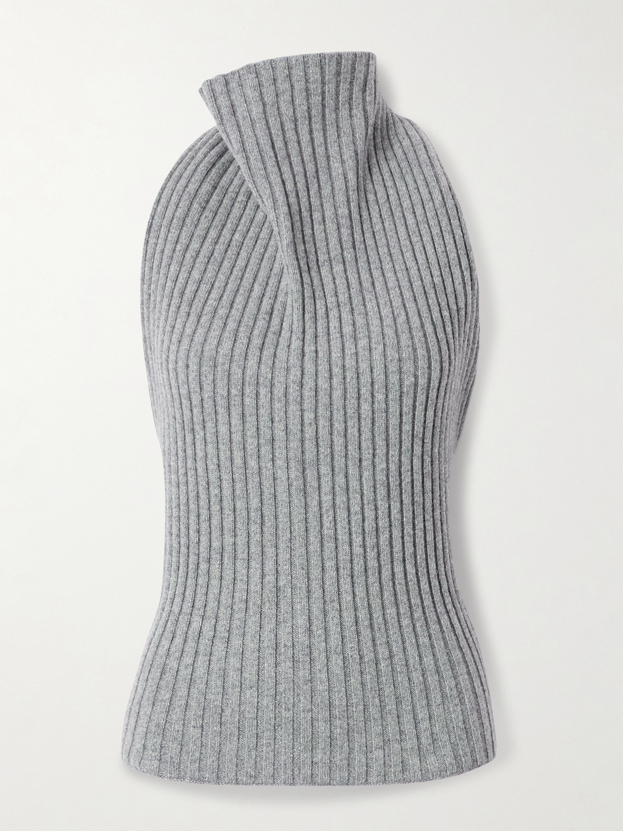 Victoria Beckham Open-back Draped Ribbed Wool-blend Top In Gray