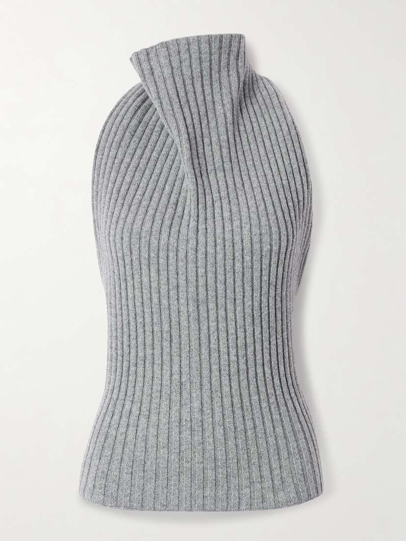 Victoria Beckham Open-back Draped Ribbed Wool-blend Top