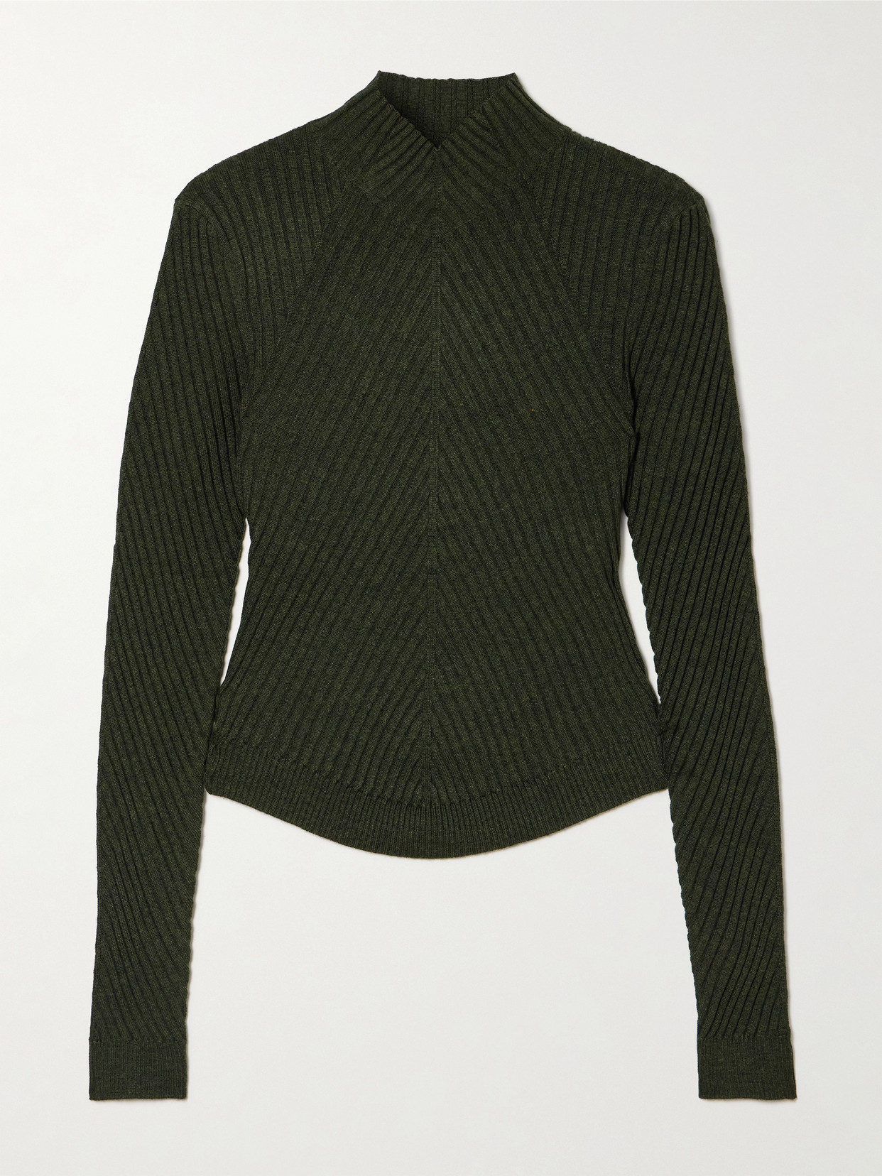 Victoria Beckham Ribbed Merino Wool Sweater In Green