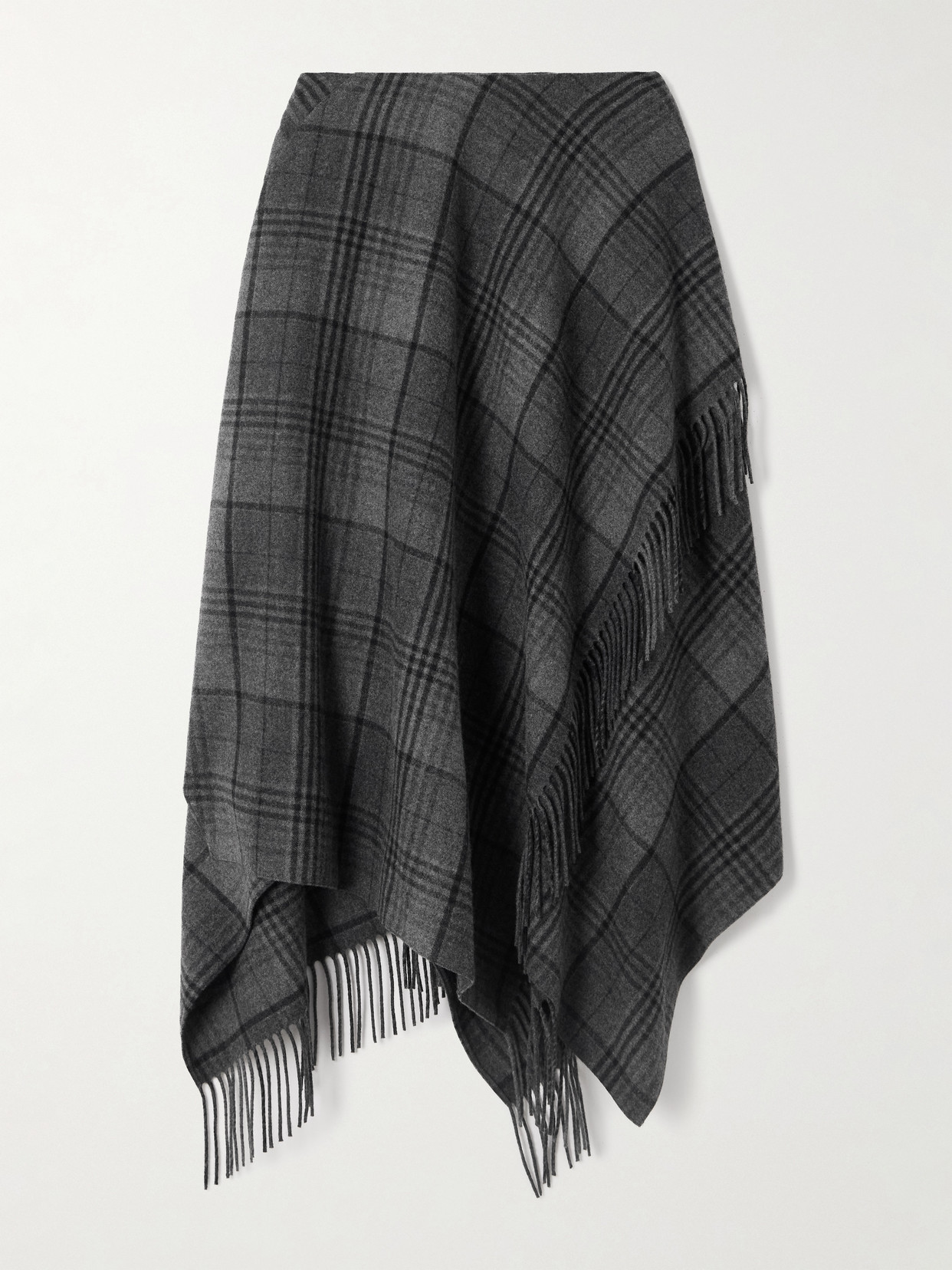 Ralph Lauren Hadiah Asymmetric Fringed Checked Wool Midi Skirt In Gray