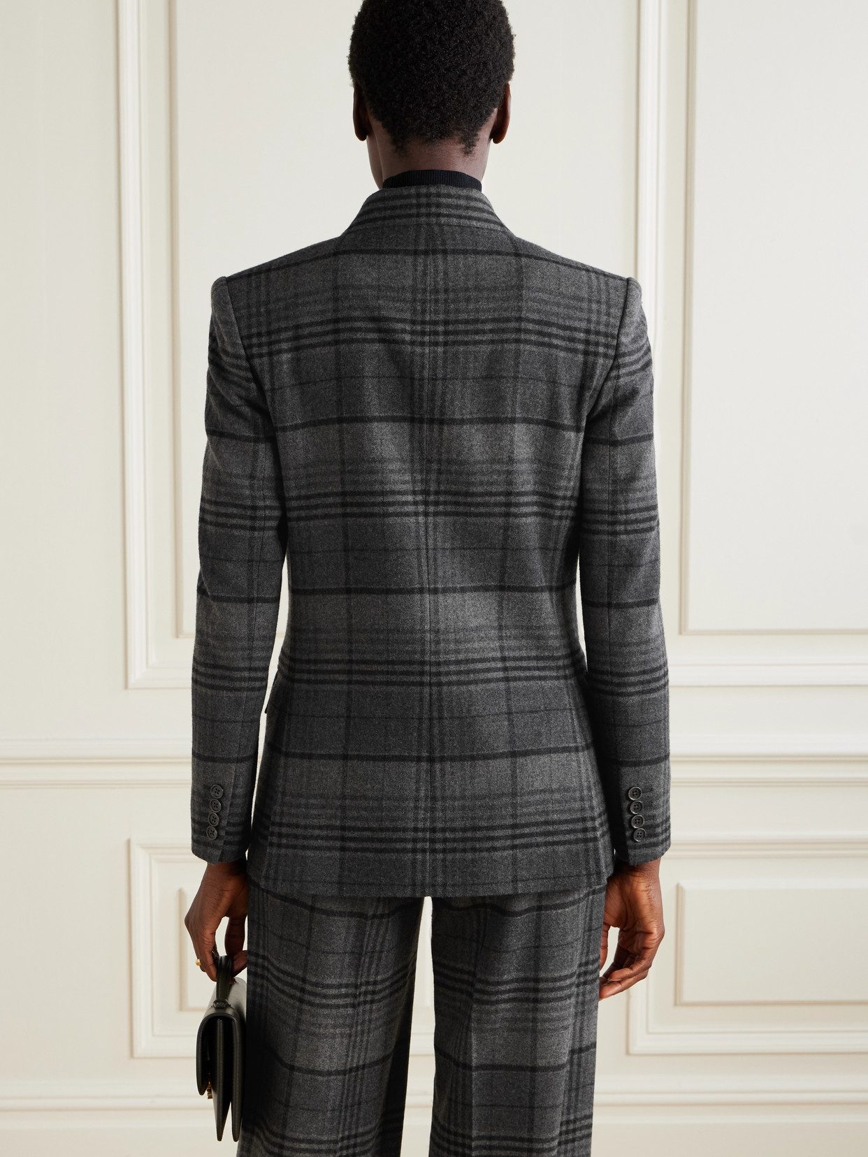 Ralph Lauren Kent Double-breasted Checked Wool Blazer In Black