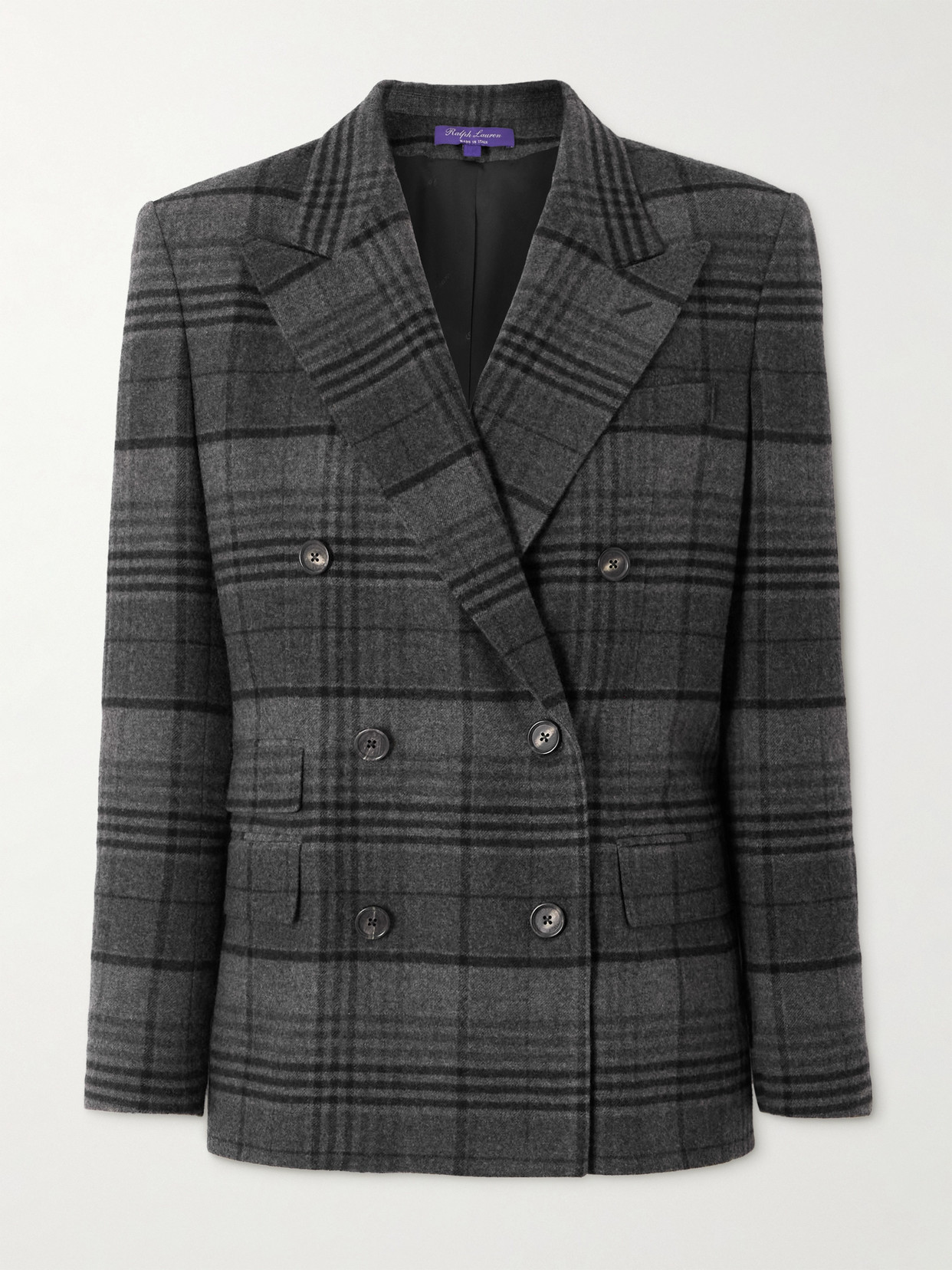 Ralph Lauren Kent Double-breasted Checked Wool Blazer In Black